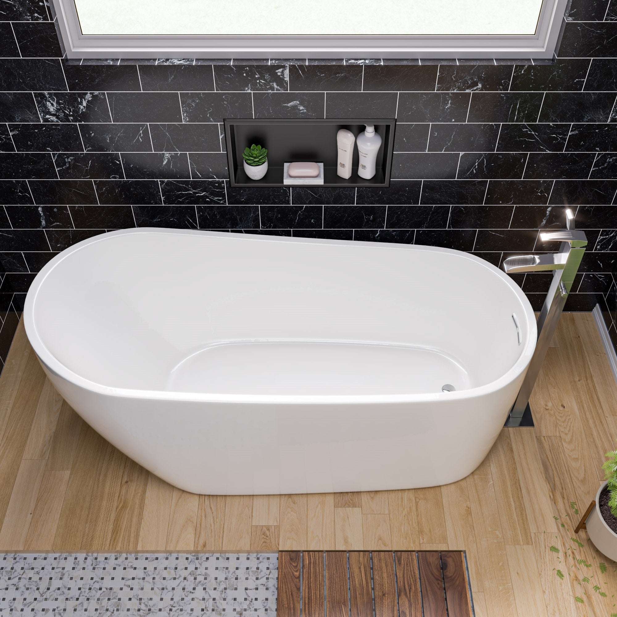 ALFI brand 68" Acrylic Free Standing Oval Soaking Bathtub, White, AB8826