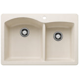 Blanco Diamond 33" Dual Mount Silgranit Kitchen Sink, 60/40 Double Bowl, Soft White, 1 Faucet Hole, 443063