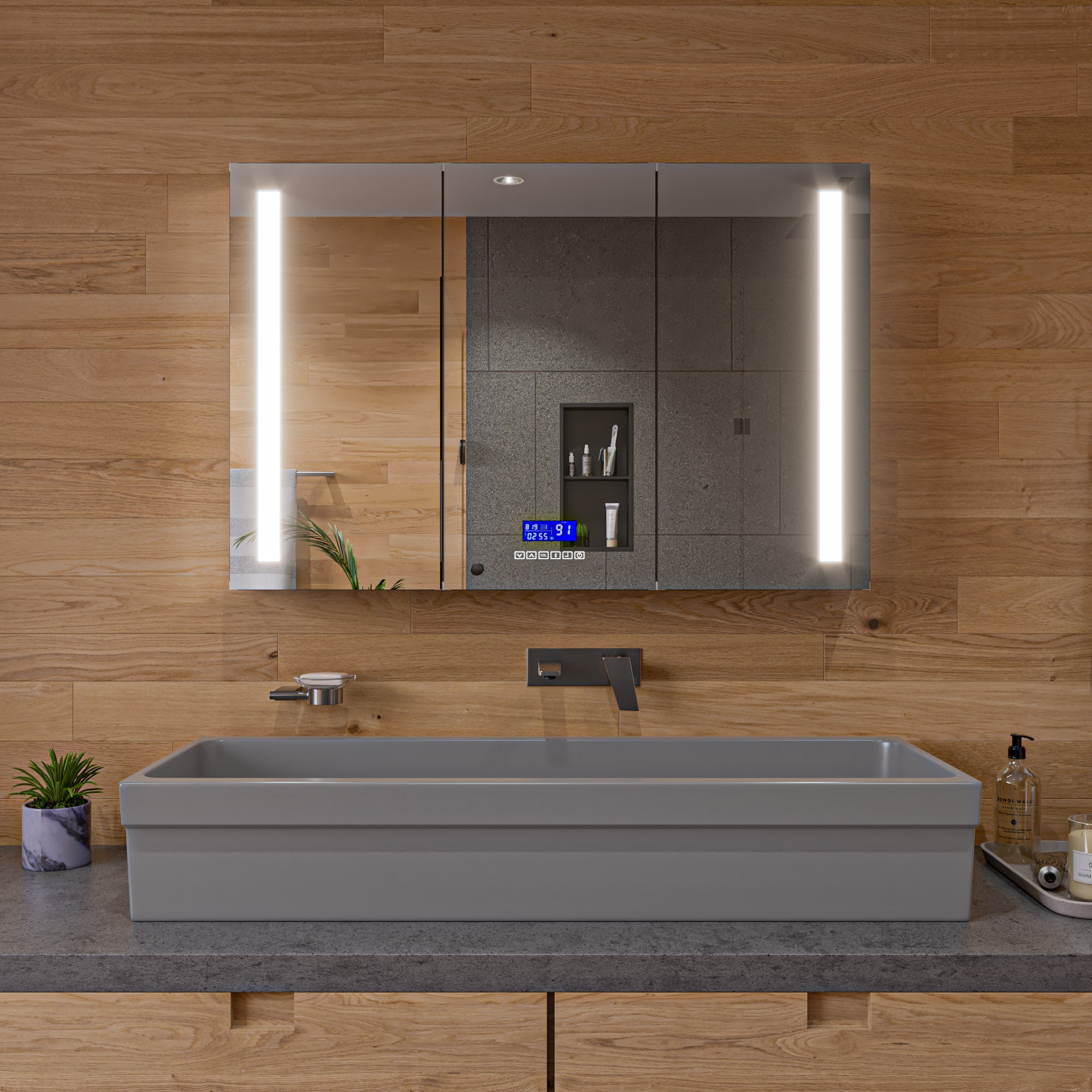 ALFI brand 47.4" x 17.75" Rectangle Above Mount or Semi Recessed Fireclay Bathroom Sink, Gray Matte, No Faucet Hole, AB48TRGM