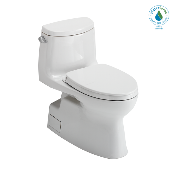 TOTO Carlyle II One-Piece Elongated 1.28 GPF Universal Height Toilet with CEFIONTECT and SS124 SoftClose Seat, WASHLET+ Ready, Cotton White, Vitreous China|Plastic, MS614124CEFG#01