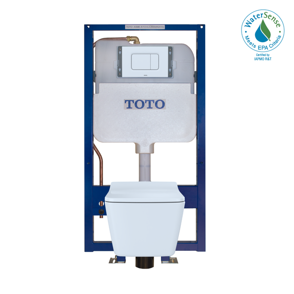 TOTO SP Wall-Hung Square-Shape Toilet and DuoFit In-Wall 1.28 and 0.9 GPF Dual-Flush Tank System with Copper Supply- Vitreous China|Urea Resin, White Matte, CWT449249CMFG#WH