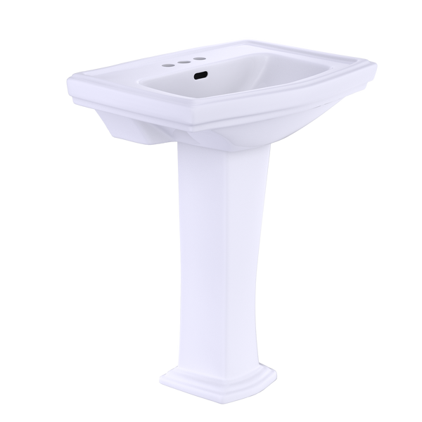 TOTO Clayton Rectangular Pedestal Bathroom Sink for 4 Inch Center Faucets, Cotton White, Vitreous China, LPT780.4#01