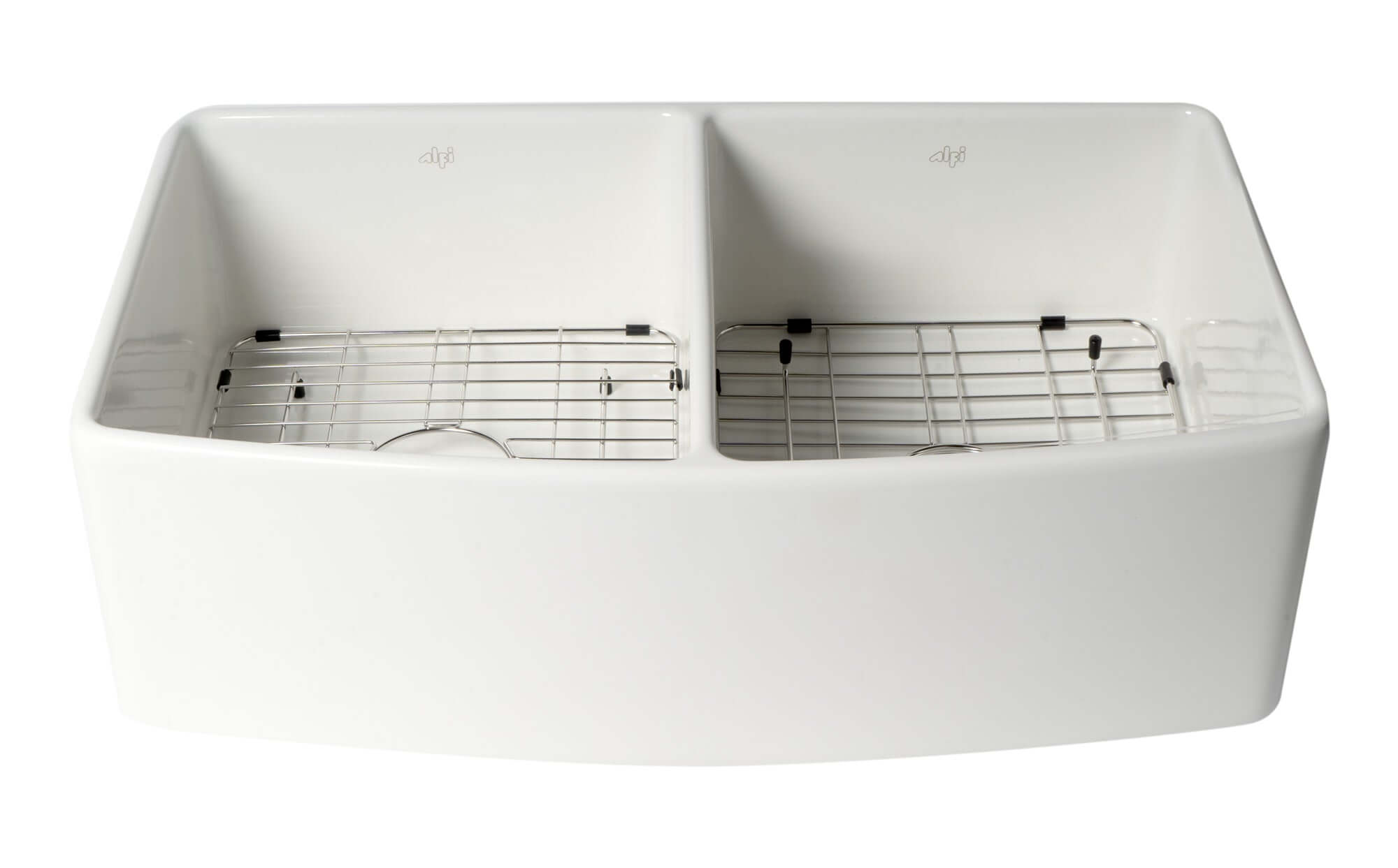 ALFI brand 33" Fireclay Farmhouse Sink with Accessories, 50/50 Double Bowl, White, ABFC3320D-W