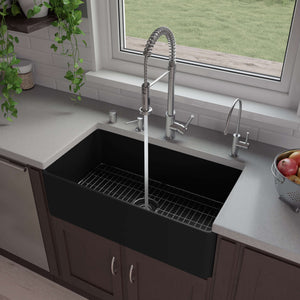 Alternate Image for ALFI brand 33" Fireclay Farmhouse Sink, Black Matte, No Faucet Hole, ABF3318S-BM