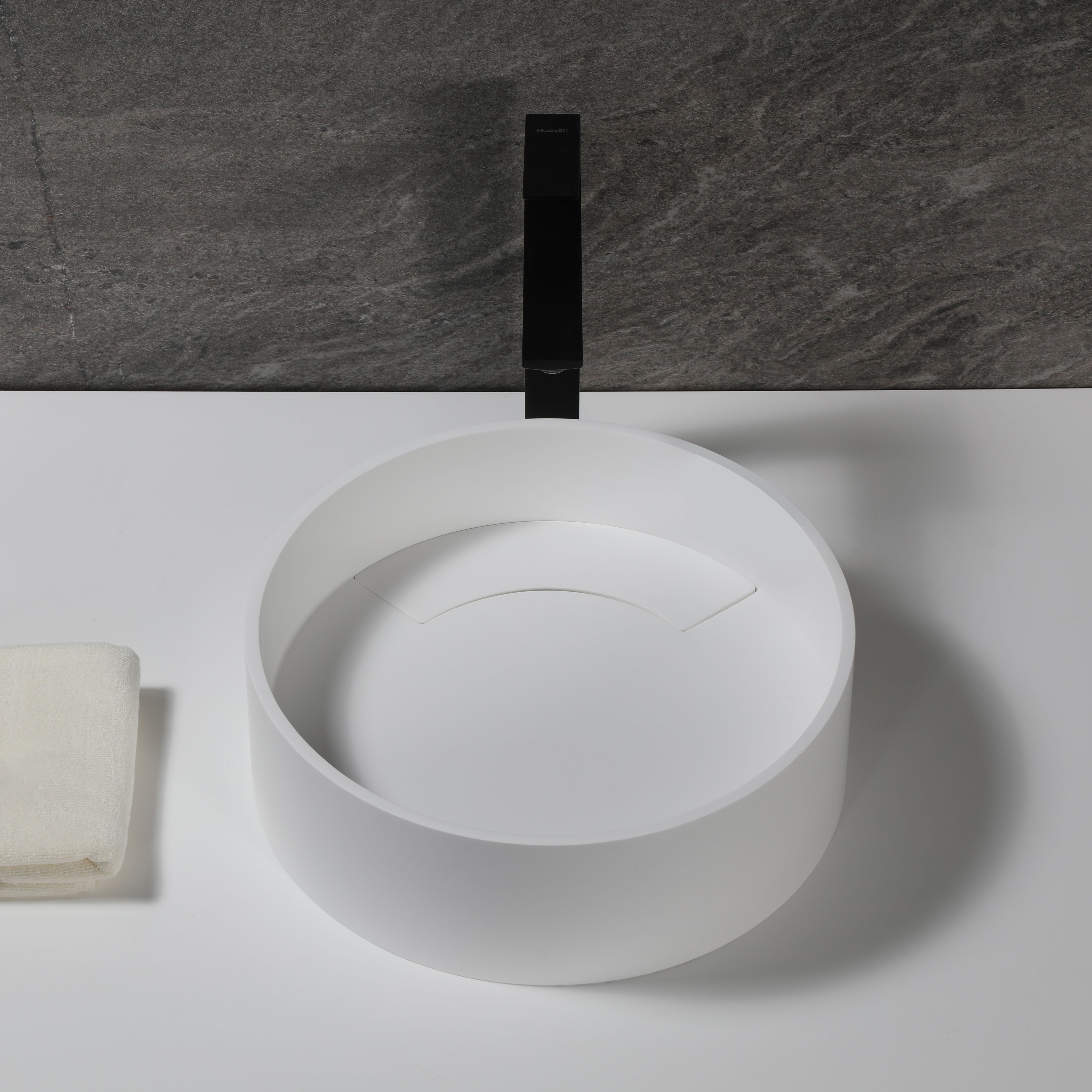 ALFI brand 15.13" x 15.13" Round Above Mount Resin Bathroom Sink, White Matte, No Faucet Hole, ABRS15R