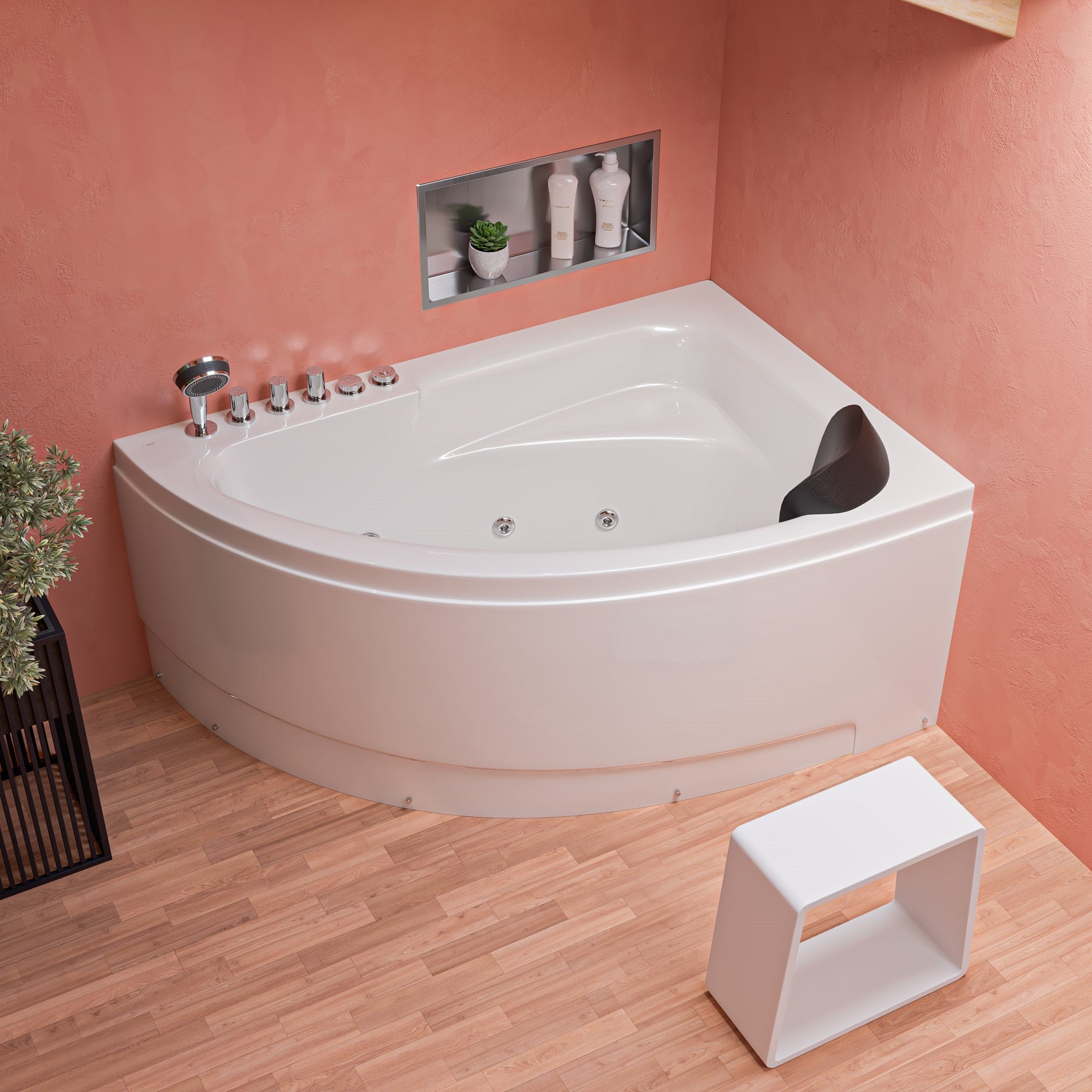 Alternative View of Eago 59" Acrylic Corner Neo-angle Round Bathtub, White, AM161-L