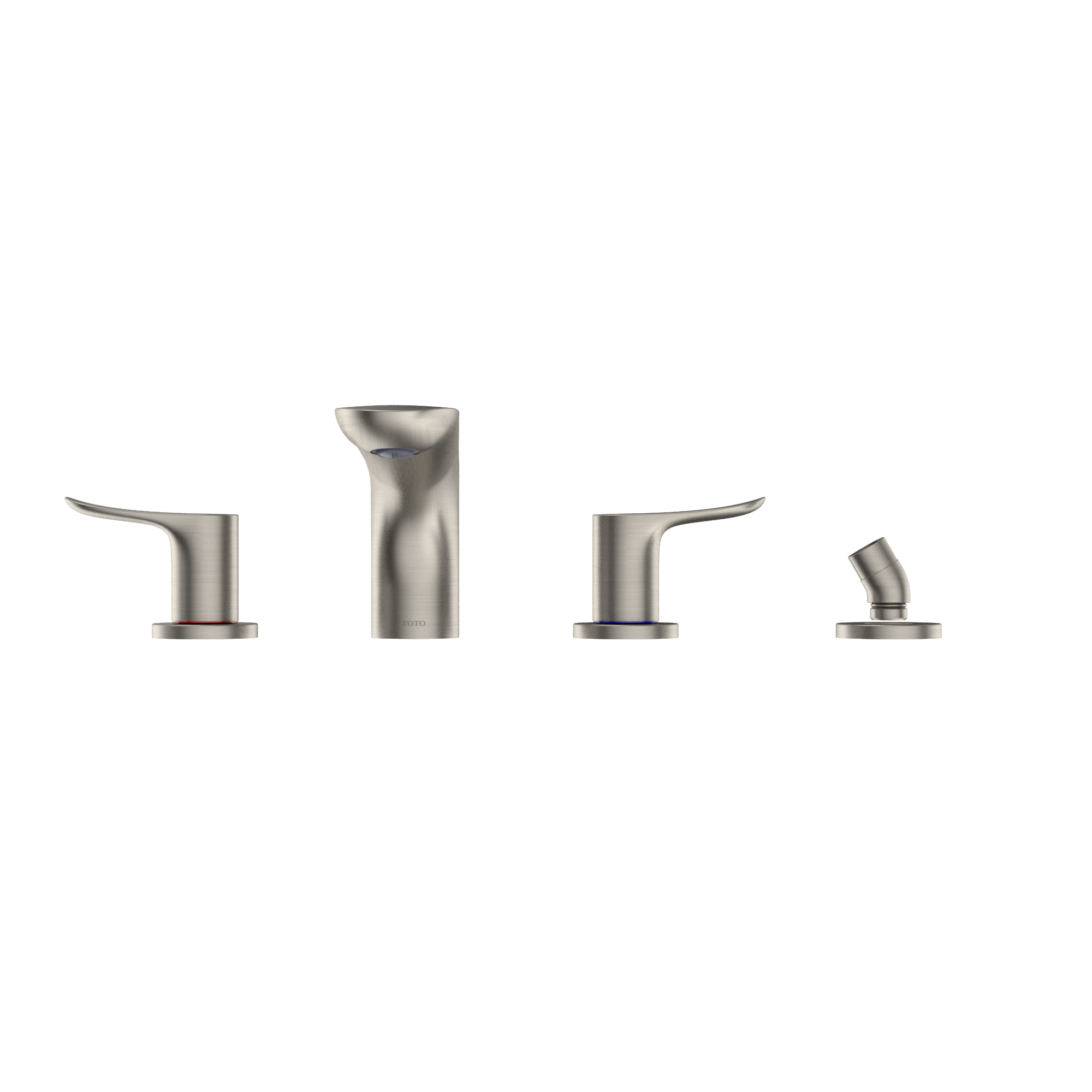 TOTO GO Two-Handle Deck-Mount Roman Tub Filler Trim with Handshower, Brushed Nickel, Brass, TBG01202U#BN