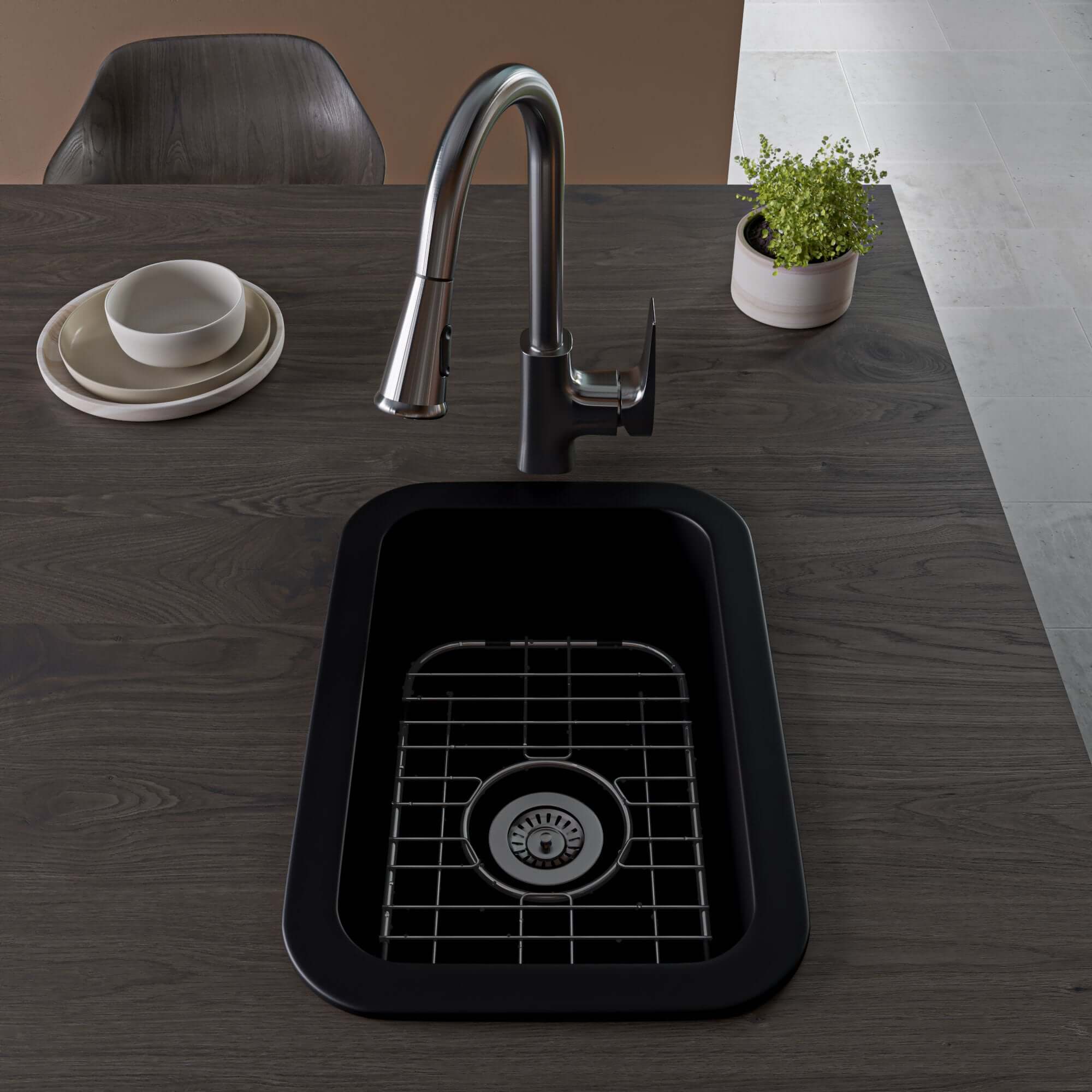 ALFI brand 19 rectangle fireclay bar/prep sink black matte product image