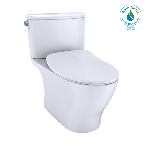 TOTO Nexus 1G Two-Piece Elongated 1.0 GPF Universal Height Toilet with CEFIONTECT and SS234 SoftClose Seat, WASHLET+ Ready, Cotton White, Vitreous China, MS442234CUFG#01