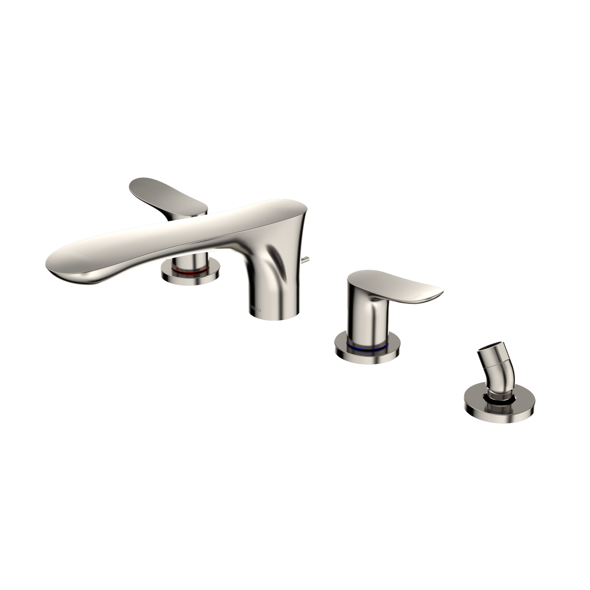 TOTO GO Two-Handle Deck-Mount Roman Tub Filler Trim with Handshower, Polished Nickel, Brass, TBG01202U#PN