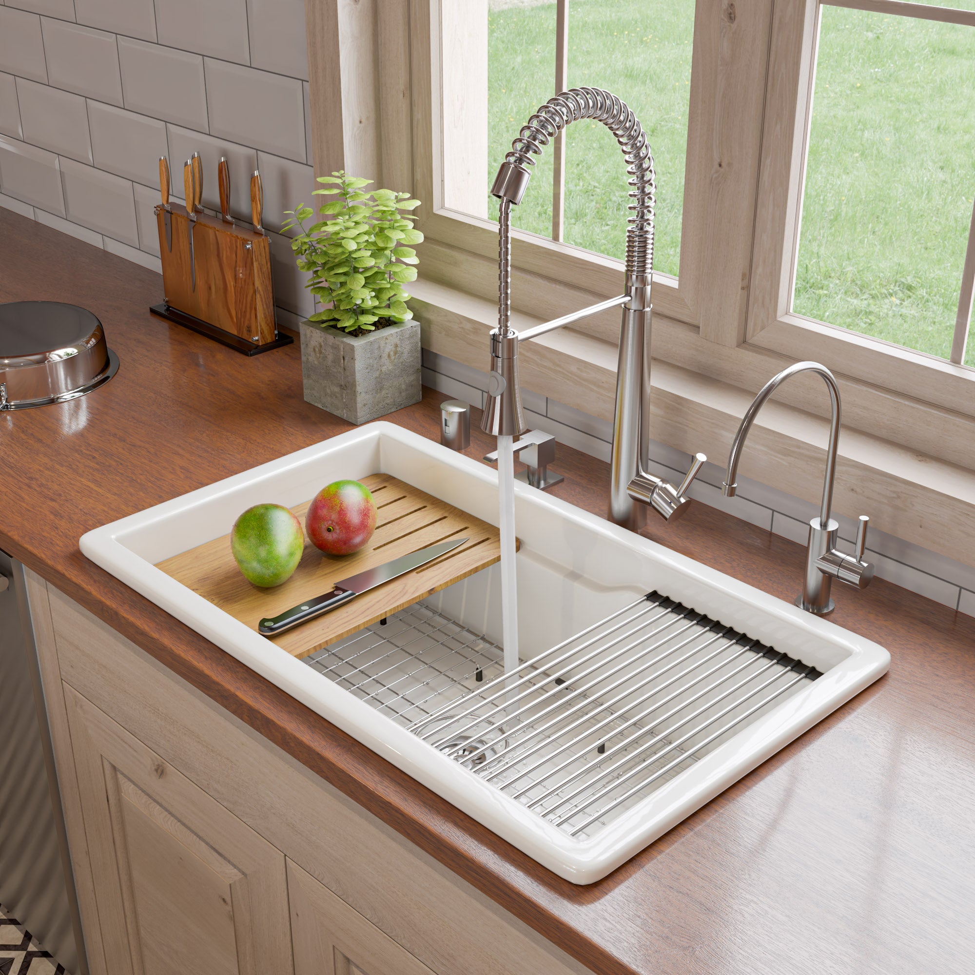 ALFI brand 32 fireclay workstation farmhouse step rim sink white product image