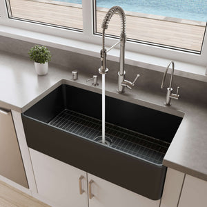 Alternate Image for ALFI brand 36" Fireclay Farmhouse Sink, Black Matte, No Faucet Hole, ABF3618-BM