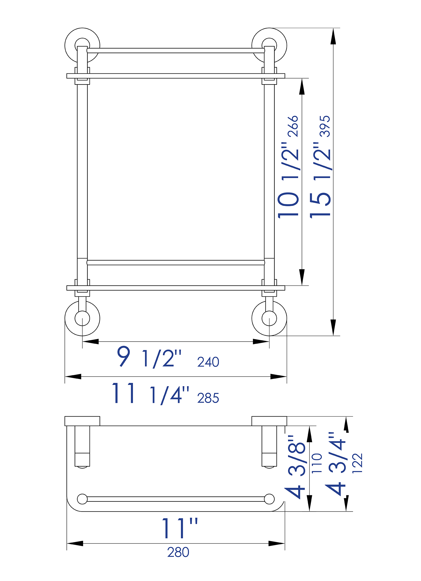 ALFI brand AB9549 Polished Chrome Wall Mounted Double Glass Shower Shelf Bathroom Accessory, Brass, Grey