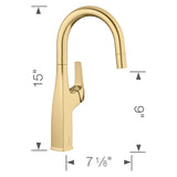 Blanco Rivana Pull-Down Bar Faucet, Satin Gold, 1.5 GPM, Brass, 442986