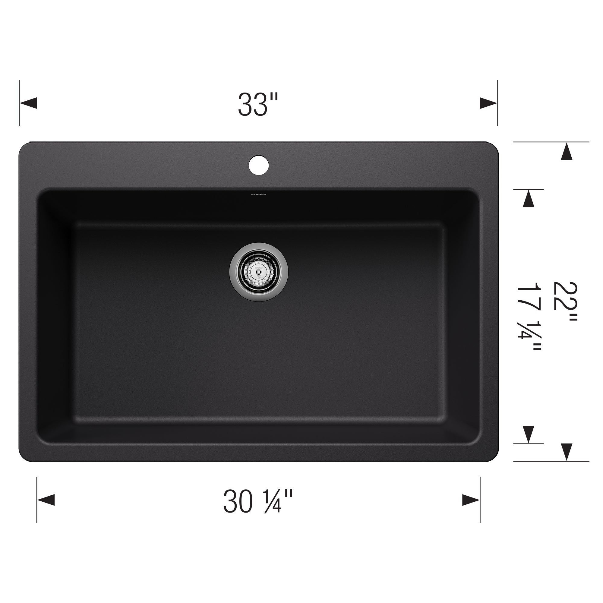 Blanco Liven 33" Dual Mount Silgranit Kitchen Sink, Coal Black, 1 Faucet Hole, 443194