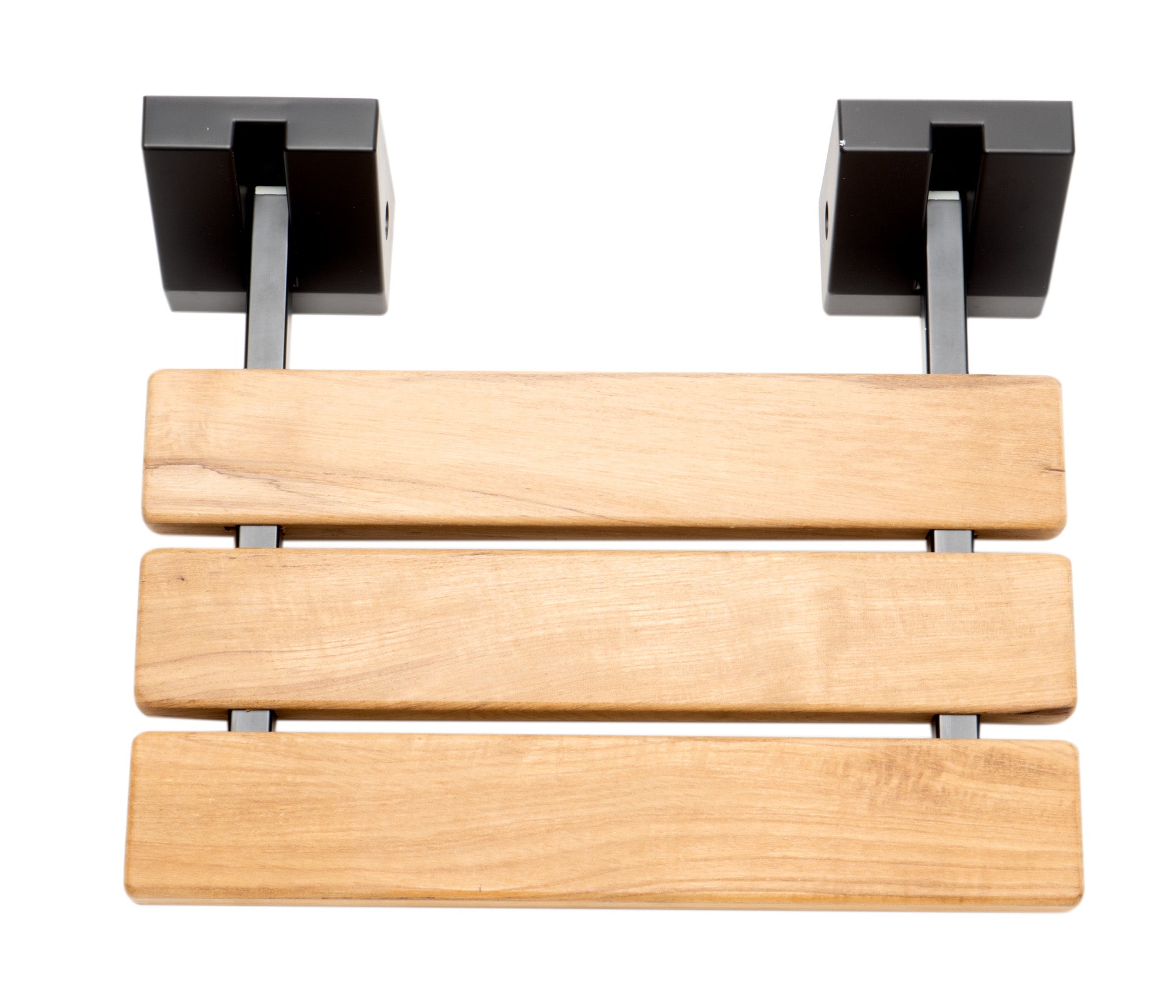ALFI brand ABS16S-BM Black Matte 16" Wide Foldable Teak Shower Seat with Square Hardware, Teak Wood, Natural Wood
