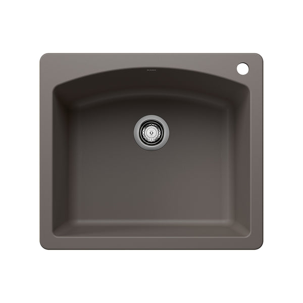 Blanco Diamond 25" Dual Mount Silgranit Kitchen Sink, Volcano Gray, 1 Faucet Hole, 443097