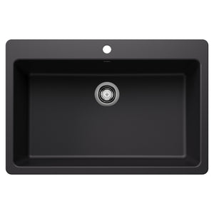 Alternate Image for Blanco Liven 33" Dual Mount Silgranit Kitchen Sink, Coal Black, 1 Faucet Hole, 443194