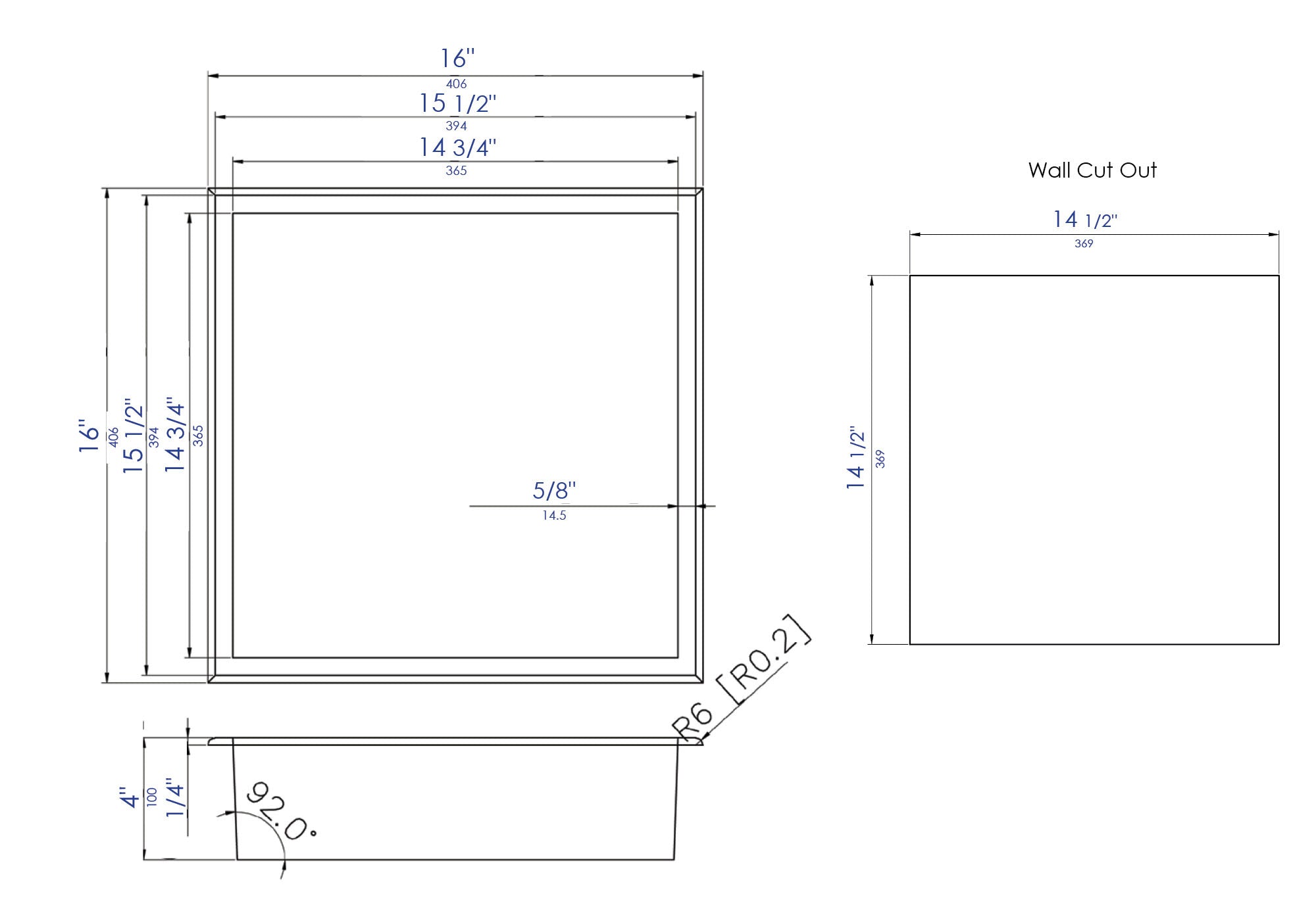 ALFI brand ABNP1616-BG 16" x 16" Brushed Gold PVD Steel Square Single Shelf Shower Niche, Stainless Steel, 20 Gauge