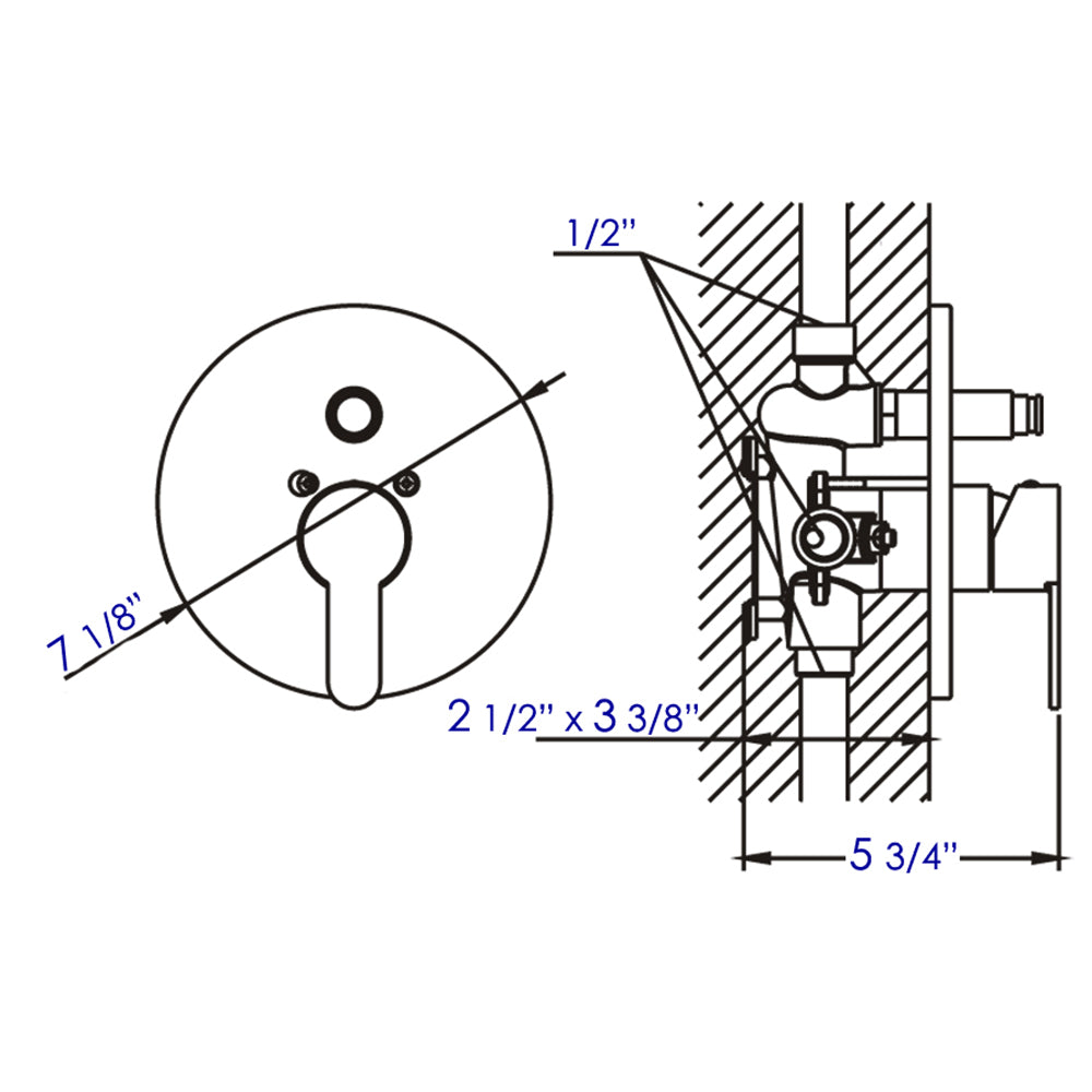 ALFI brand AB3101-BM Black Matte Shower Valve with Rounded Lever Handle and Diverter, Brass
