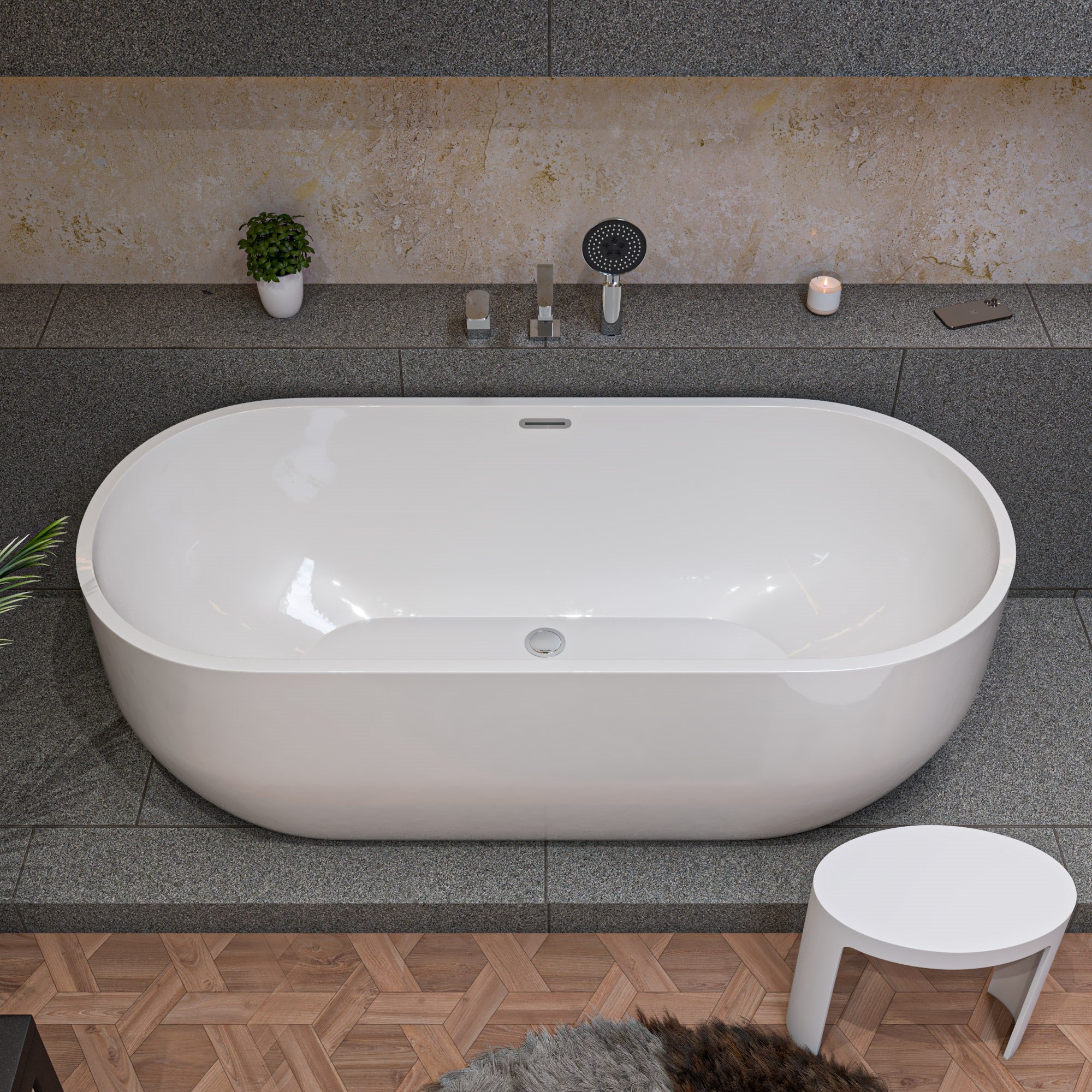 ALFI brand ABST66 White Matte Solid Surface Resin Bathroom / Shower Stool