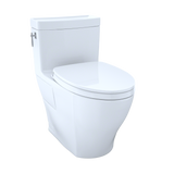 TOTO Aimes WASHLET+ One-Piece Elongated 1.28 GPF Universal Height Skirted Toilet with CEFIONTECT, Cotton White, Vitreous China, MS626124CEFG#01