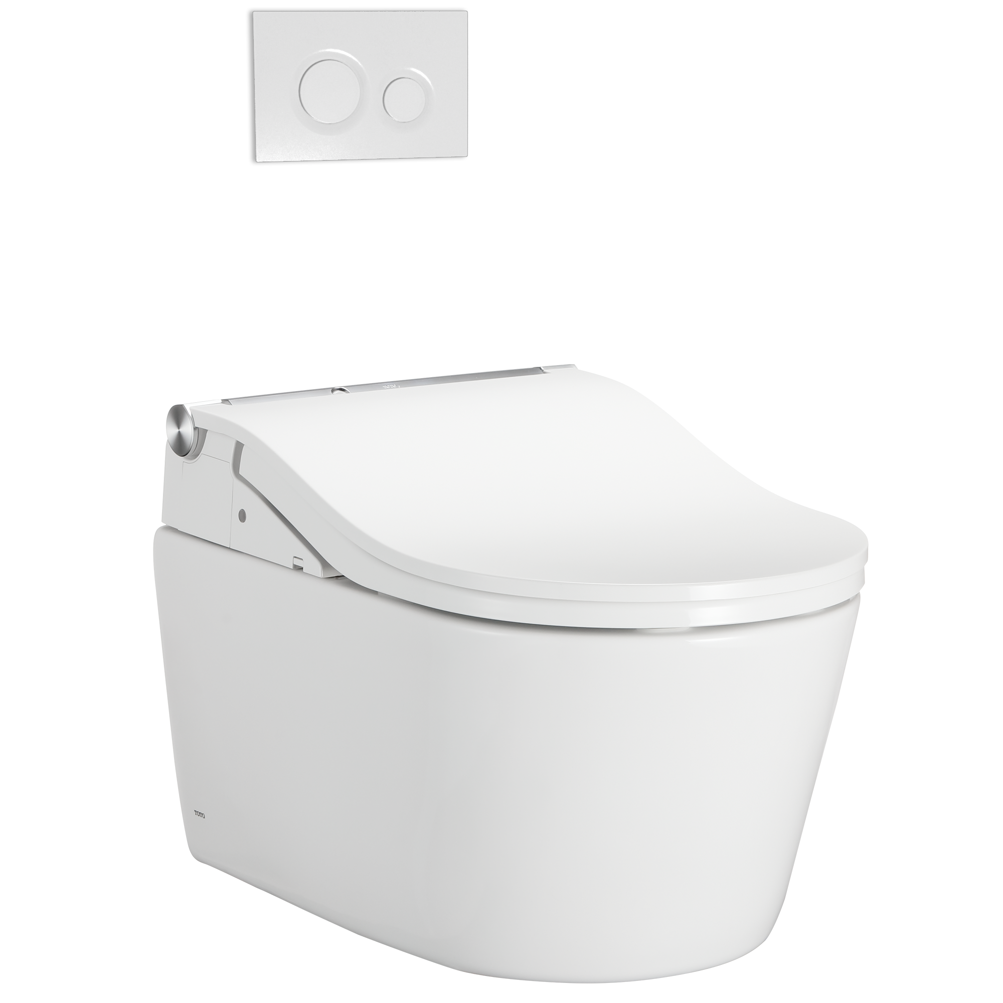 TOTO WASHLET+ RP Wall-Hung D-Shape Toilet with RW Bidet Seat and DuoFit In-Wall 1.28 and 0.9 GPF Auto Dual-Flush Tank System, Matte Silver, Plastic|Steel|Vitreous China, Cotton White, CWT4474547CMFGA#MS