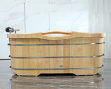ALFI brand 61" Rubber Wood Free Standing Oval Bathtub with Cushion Headrest, Natural Wood, AB1163