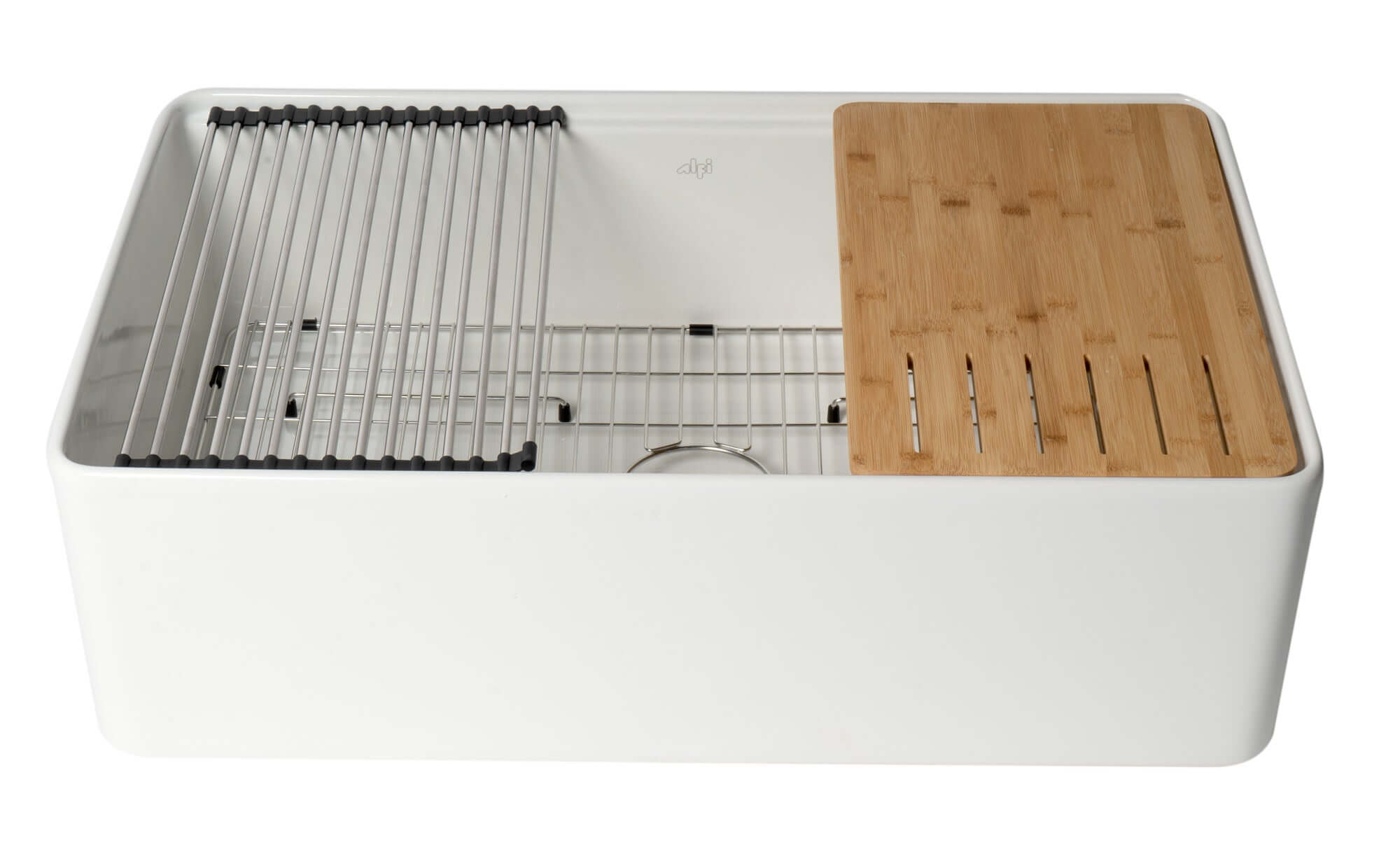 ALFI brand 33" Fireclay Workstation Farmhouse Sink with Accessories, White, ABFS3320S-W