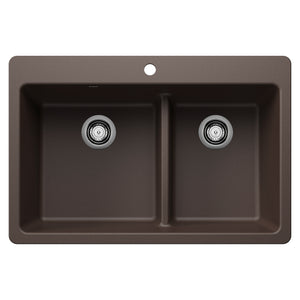 Alternate Image for Blanco Liven 33" Dual Mount Silgranit Kitchen Sink, 60/40 Double Bowl, Cafe, 1 Faucet Hole, 443215