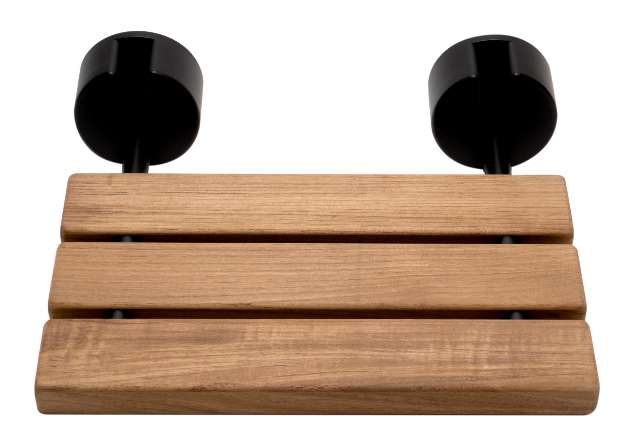 ALFI brand ABS16R-BM Black Matte 16" Wide Foldable Teak Shower Seat with Round Hardware, Teak Wood, Natural Wood