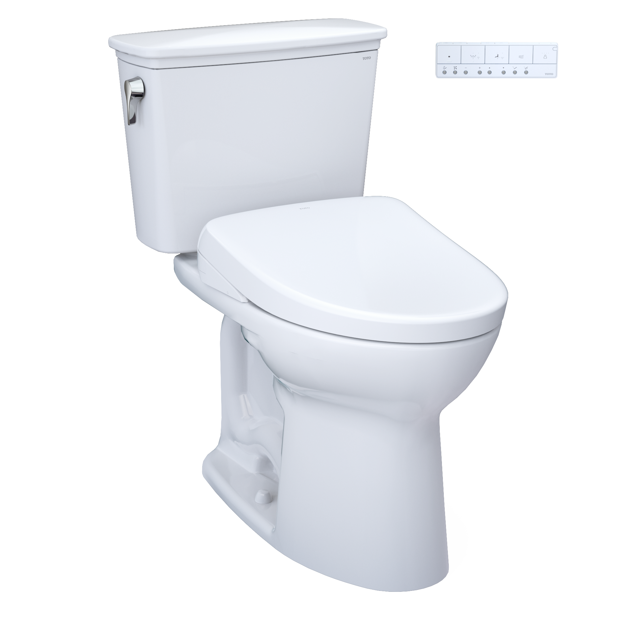 TOTO Drake Transitional WASHLET+ Two-Piece Elongated 1.28 GPF Universal Height TORNADO FLUSH Toilet and S7 Bidet Seat with Auto Flush, Cotton White, Vitreous China|Plastic, MW7864726CEFGA.10#01