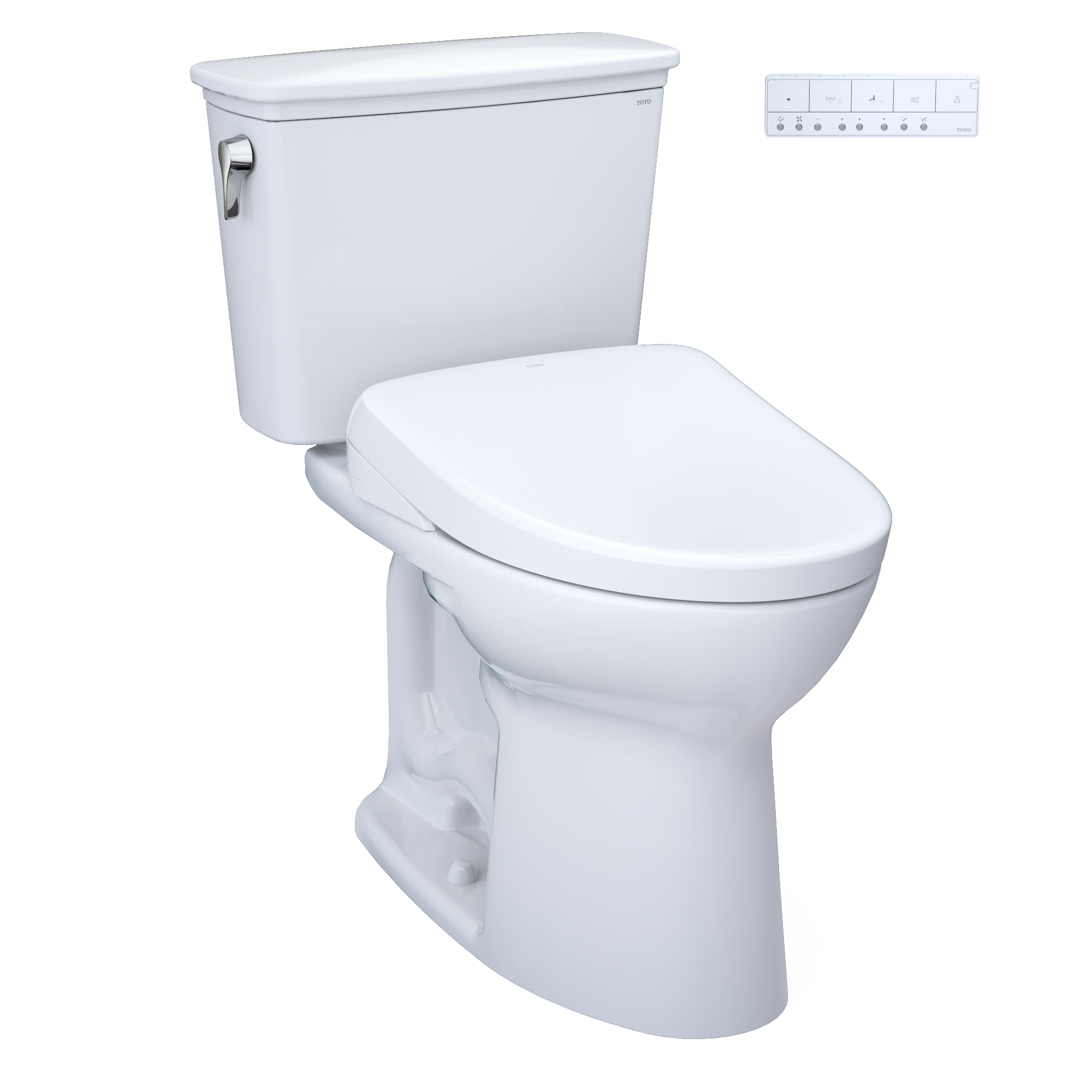 TOTO Drake Transitional WASHLET+ Two-Piece Elongated 1.28 GPF Universal Height TORNADO FLUSH Toilet and S7 Bidet Seat with Auto Flush, Cotton White, Vitreous China|Plastic, MW7864726CEFGA#01