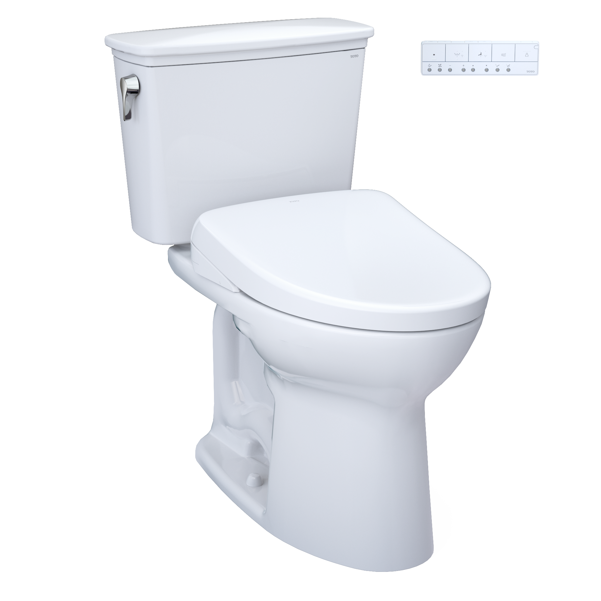 TOTO Drake Transitional WASHLET+ Two-Piece Elongated 1.28 GPF TORNADO FLUSH Toilet with S7 Contemporary Bidet Seat, Cotton White, Vitreous China|Plastic, MW7864726CEG#01