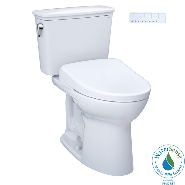 TOTO Drake Transitional WASHLET+ Two-Piece Elongated 1.28 GPF Universal Height TORNADO FLUSH Toilet and S7 Bidet Seat with Auto Flush, Cotton White, Vitreous China|Plastic, MW7864726CEFGA.10#01