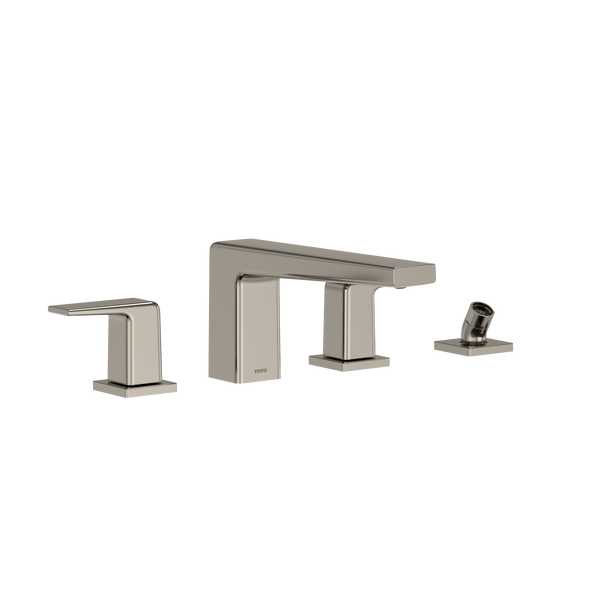 TOTO GB Two-Handle Deck-Mount Roman Tub Filler Trim with Handshower, Polished Nickel, Brass, TBG10202U#PN