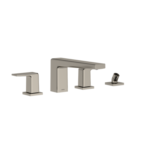 TOTO GB Two-Handle Deck-Mount Roman Tub Filler Trim with Handshower, Polished Nickel, Brass, TBG10202U#PN