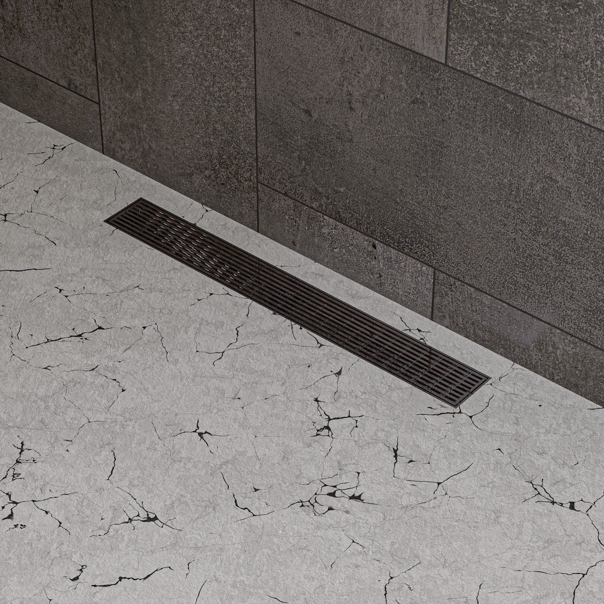 ALFI brand ABLD24D 24" Modern Stainless Steel Linear Shower Drain with Groove Lines, Grey