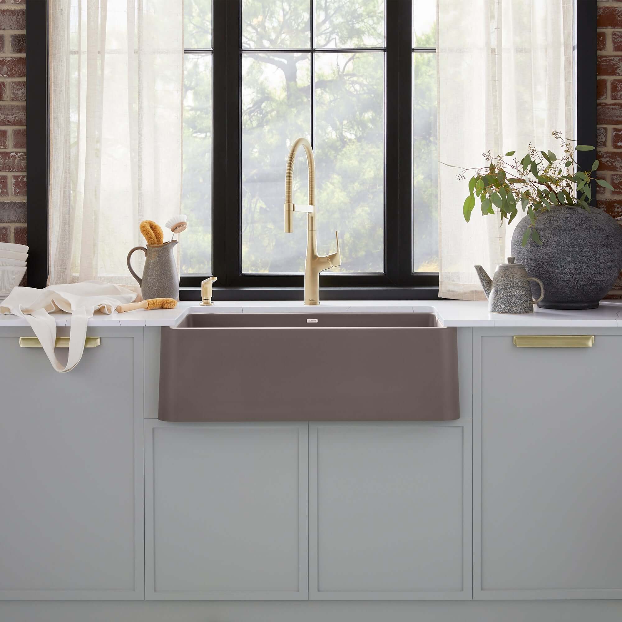 Blanco Ikon 33" Silgranit Farmhouse Sink, Volcano Gray, No Faucet Hole, 443114