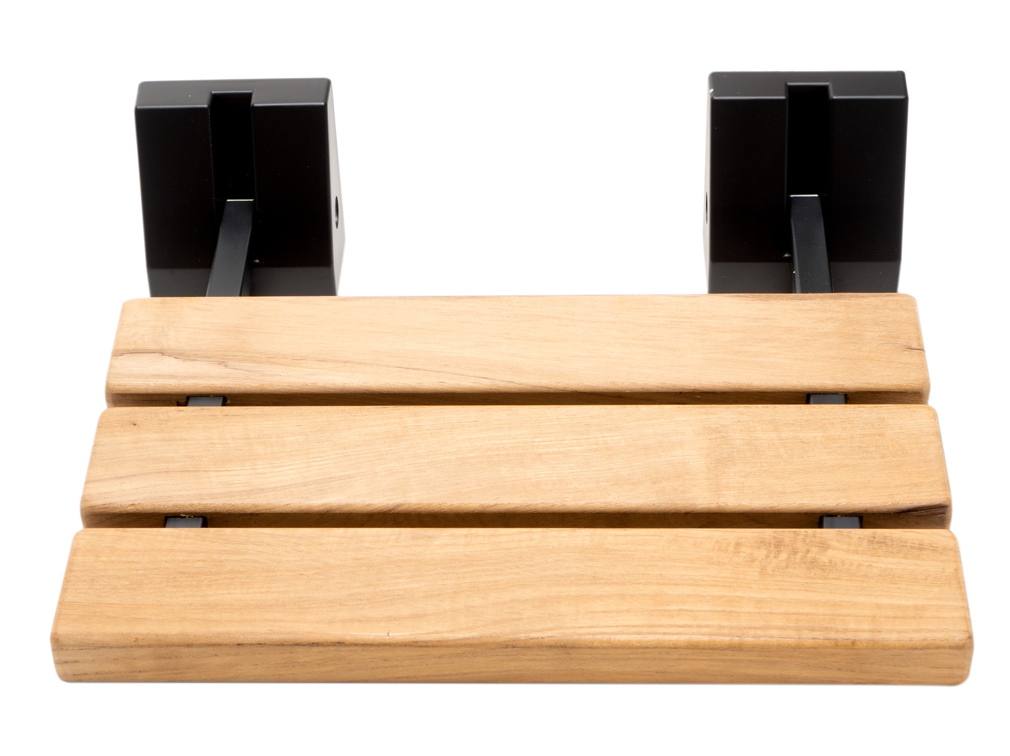 ALFI brand ABS16S-BM Black Matte 16" Wide Foldable Teak Shower Seat with Square Hardware, Teak Wood, Natural Wood
