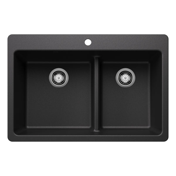 Blanco Liven 33" Dual Mount Silgranit Kitchen Sink, 60/40 Double Bowl, Anthracite, 1 Faucet Hole, 443211