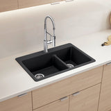 Blanco Liven 33" Dual Mount Silgranit Kitchen Sink, 60/40 Double Bowl, Coal Black, 1 Faucet Hole, 443210