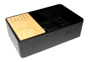 Alternate Image for ALFI brand 33" Fireclay Workstation Farmhouse Step Rim Sink with Accessories, Black Matte, No Faucet Hole, ABFS3320S-BM