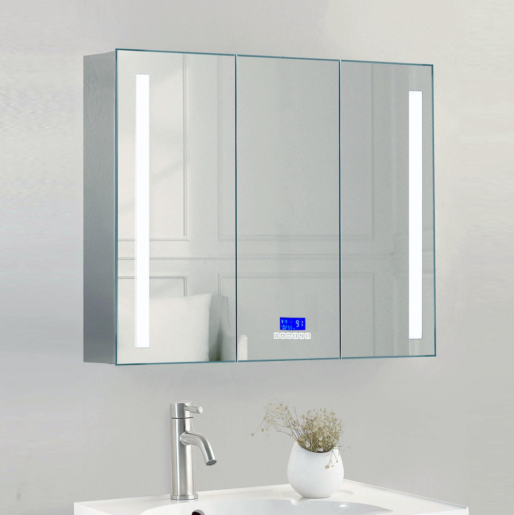 ALFI brand ABMC4228BT 42" x 28" Triple Door LED Light Bluetooth Medicine Cabinet, Aluminum, Gray
