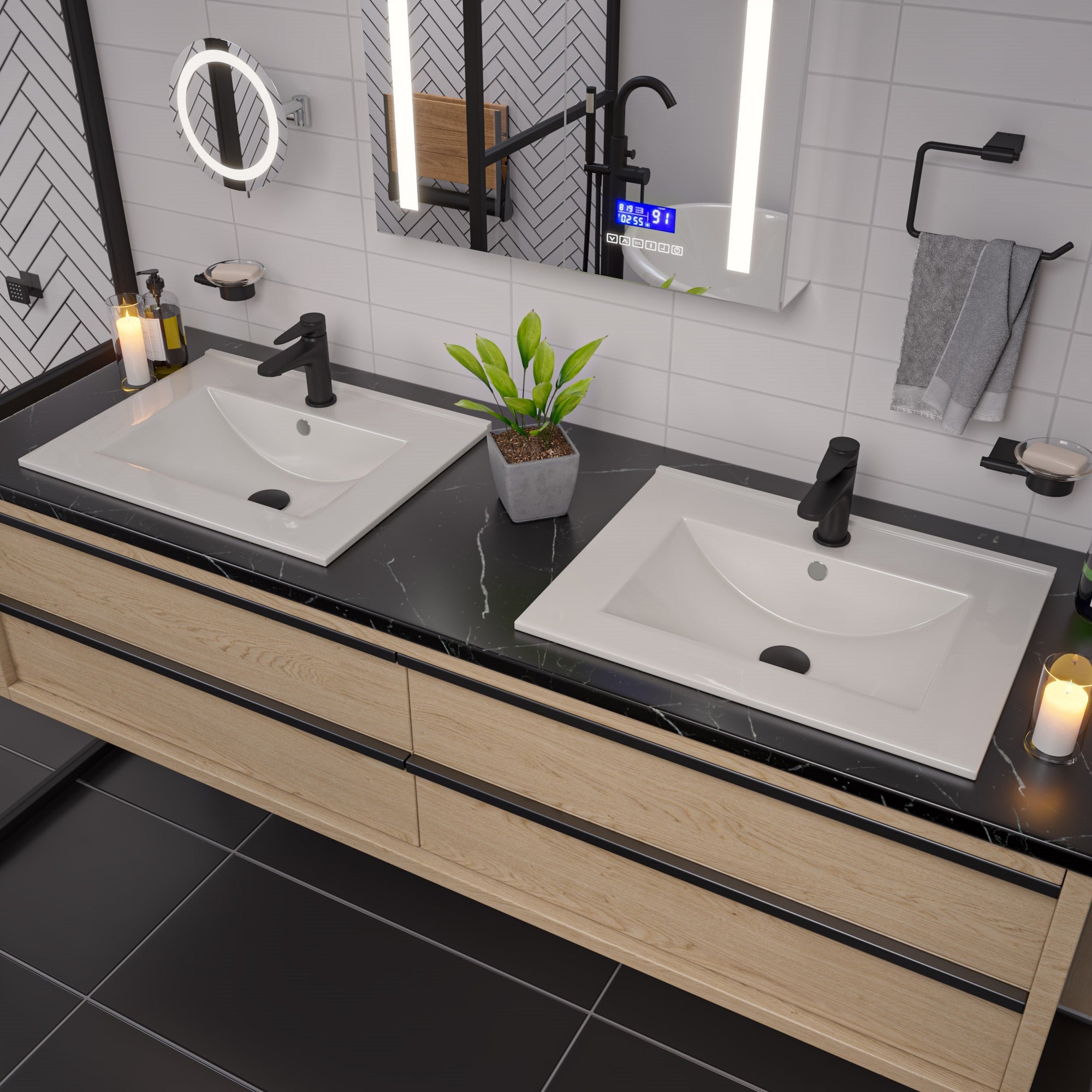 ALFI brand 23.63" x 18.13" Rectangle Drop In Porcelain Bathroom Sink, White, 1 Faucet Hole, ABC803