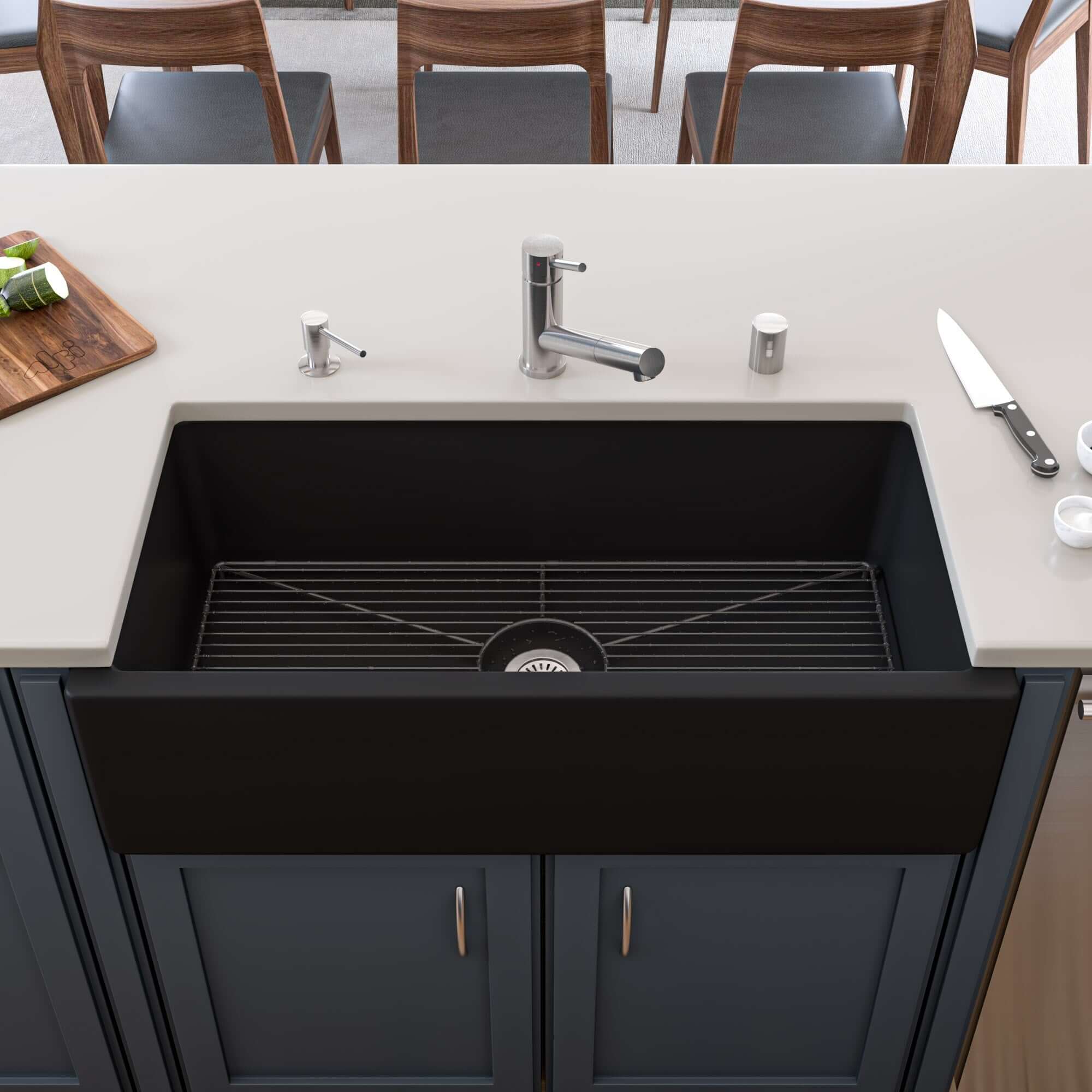 ALFI 36" Single Bowl Fireclay Farmhouse Kitchen Sink, Black Matte, Reversible, AB3618HS-BM
