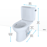 TOTO Drake II Two-Piece Elongated 1.28 GPF Universal Height Toilet with CEFIONTECT and Right-Hand Trip Lever, Cotton White, Vitreous China, CST454CEFRG#01