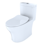 TOTO Aquia IV One-Piece Elongated Dual Flush 1.28 and 0.9 GPF Universal Height, WASHLET+ Ready Toilet with CEFIONTECT, Cotton White- Vitreous China, MS646234CEMFGN#01