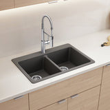 Blanco Liven 33" Dual Mount Silgranit Kitchen Sink, 50/50 Double Bowl, Cinder, 1 Faucet Hole, 443204