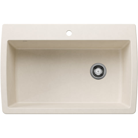 Blanco Diamond 34" Dual Mount Silgranit Kitchen Sink, Soft White, 1 Faucet Hole, 443072